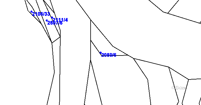 Parcela st. 2080/6 v KÚ Dačice, Katastrální mapa