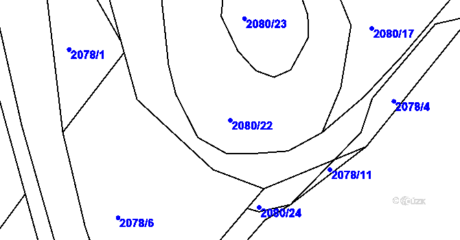 Parcela st. 2080/22 v KÚ Dačice, Katastrální mapa