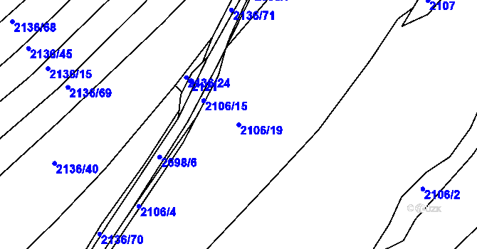Parcela st. 2106/19 v KÚ Dačice, Katastrální mapa