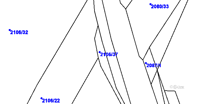 Parcela st. 2106/37 v KÚ Dačice, Katastrální mapa