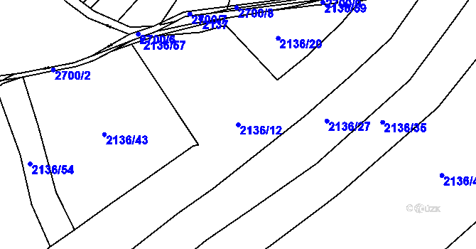 Parcela st. 2136/12 v KÚ Dačice, Katastrální mapa