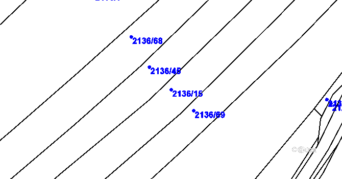 Parcela st. 2136/15 v KÚ Dačice, Katastrální mapa
