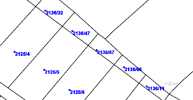 Parcela st. 2136/67 v KÚ Dačice, Katastrální mapa