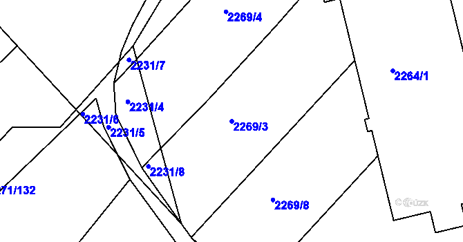Parcela st. 2269/3 v KÚ Dačice, Katastrální mapa