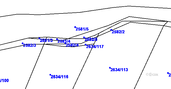 Parcela st. 2634/117 v KÚ Dačice, Katastrální mapa