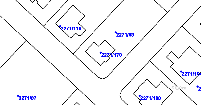 Parcela st. 2271/170 v KÚ Dačice, Katastrální mapa