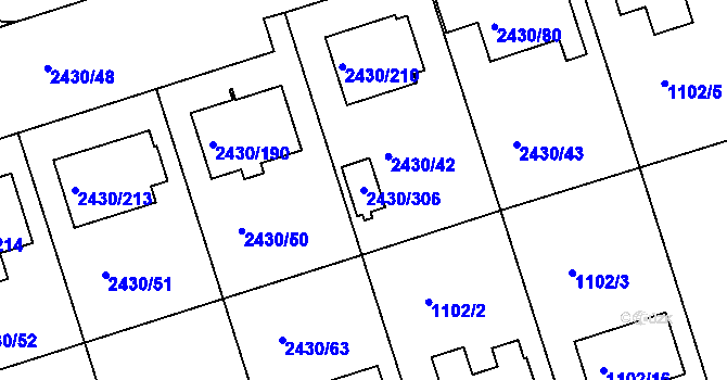 Parcela st. 2430/306 v KÚ Dačice, Katastrální mapa