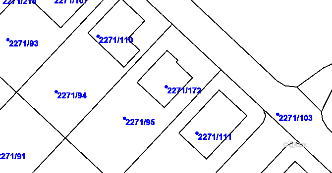 Parcela st. 2271/172 v KÚ Dačice, Katastrální mapa