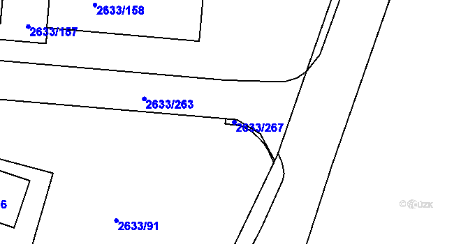 Parcela st. 2633/267 v KÚ Dačice, Katastrální mapa