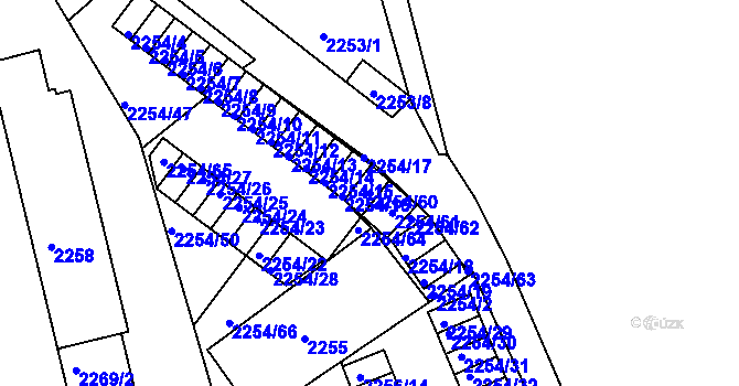 Parcela st. 2254/60 v KÚ Dačice, Katastrální mapa