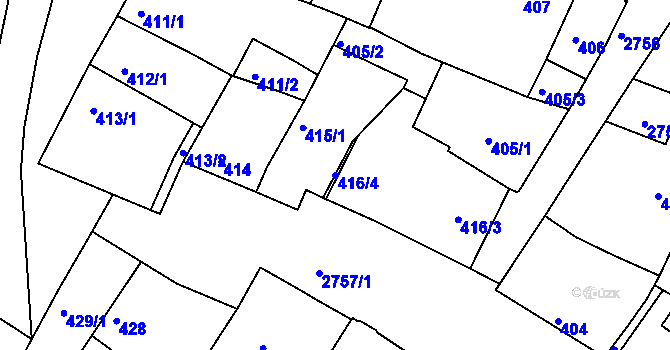 Parcela st. 416/4 v KÚ Dačice, Katastrální mapa
