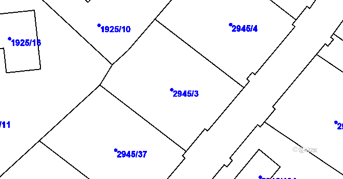 Parcela st. 2945/3 v KÚ Dačice, Katastrální mapa