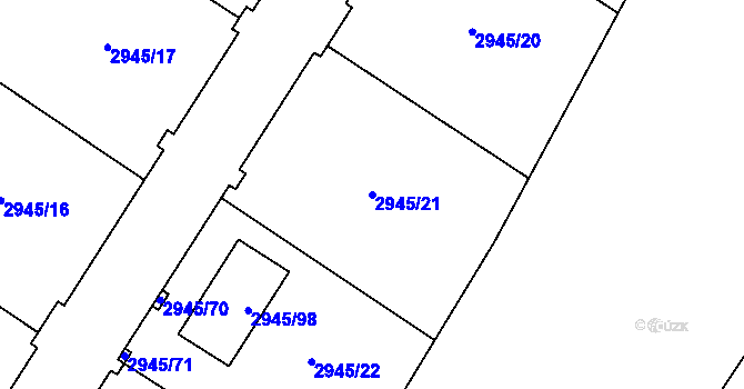 Parcela st. 2945/21 v KÚ Dačice, Katastrální mapa