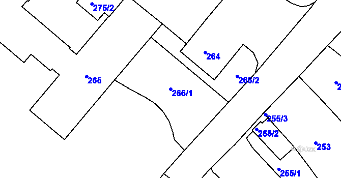 Parcela st. 266/1 v KÚ Dačice, Katastrální mapa