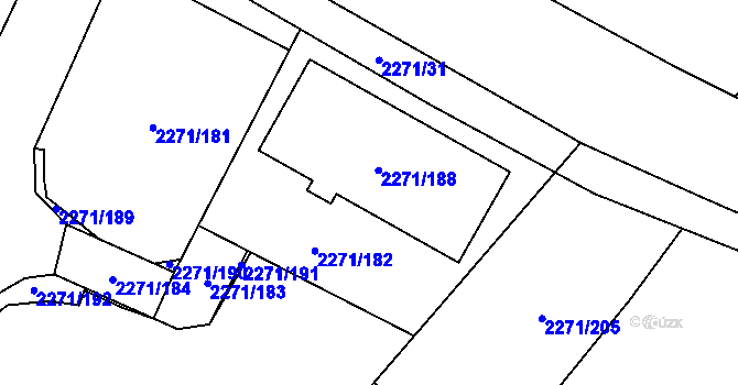 Parcela st. 2271/182 v KÚ Dačice, Katastrální mapa