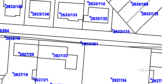 Parcela st. 2633/291 v KÚ Dačice, Katastrální mapa