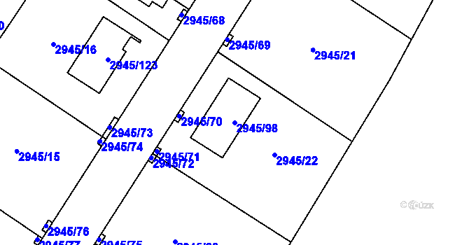 Parcela st. 2945/98 v KÚ Dačice, Katastrální mapa