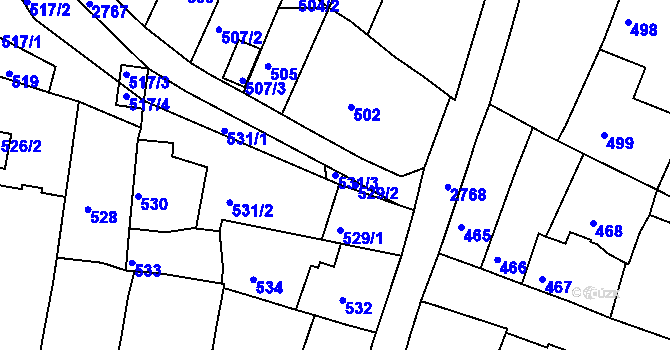 Parcela st. 531/3 v KÚ Dačice, Katastrální mapa