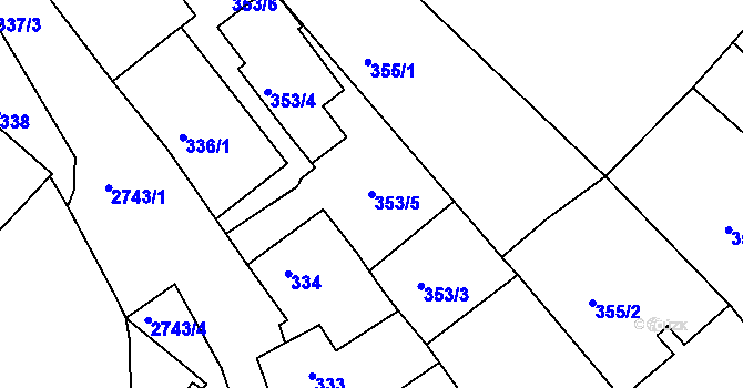 Parcela st. 353/5 v KÚ Dačice, Katastrální mapa