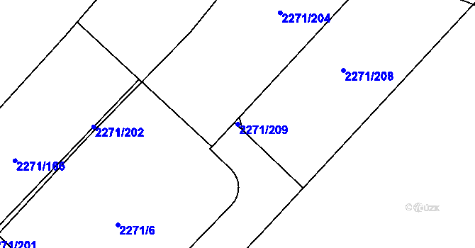 Parcela st. 2271/209 v KÚ Dačice, Katastrální mapa