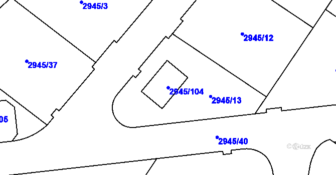 Parcela st. 2945/104 v KÚ Dačice, Katastrální mapa