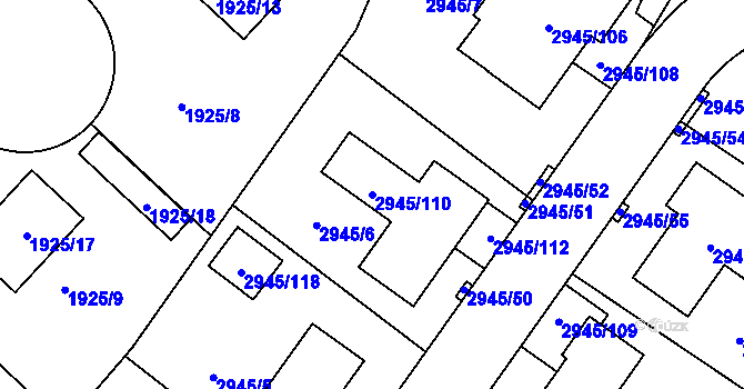Parcela st. 2945/110 v KÚ Dačice, Katastrální mapa