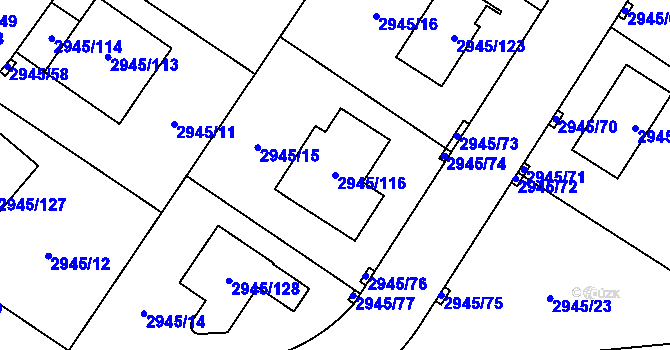 Parcela st. 2945/116 v KÚ Dačice, Katastrální mapa