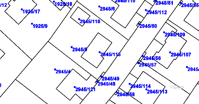 Parcela st. 2945/115 v KÚ Dačice, Katastrální mapa