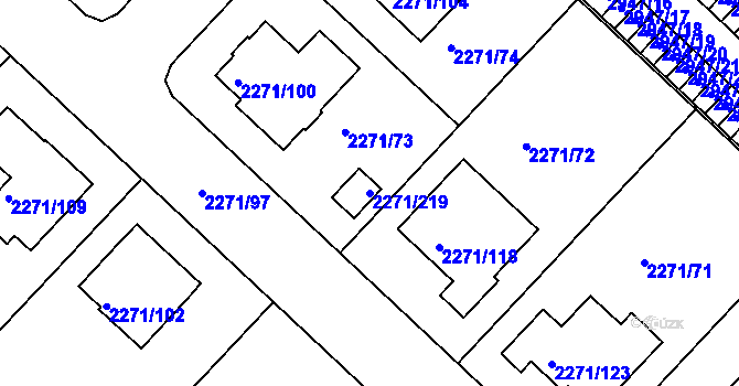 Parcela st. 2271/219 v KÚ Dačice, Katastrální mapa