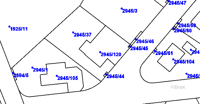 Parcela st. 2945/120 v KÚ Dačice, Katastrální mapa