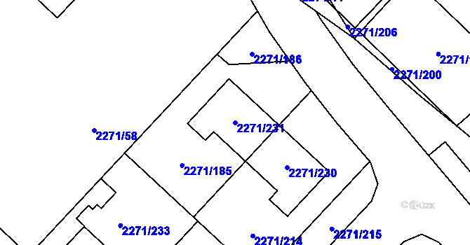 Parcela st. 2271/231 v KÚ Dačice, Katastrální mapa