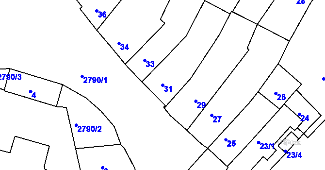 Parcela st. 31 v KÚ Dačice, Katastrální mapa