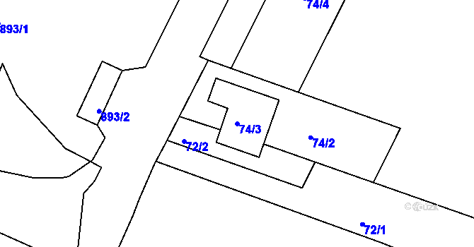 Parcela st. 74/3 v KÚ Dačice, Katastrální mapa