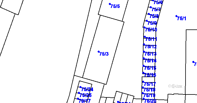 Parcela st. 75/3 v KÚ Dačice, Katastrální mapa