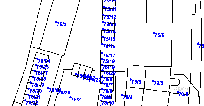 Parcela st. 75/17 v KÚ Dačice, Katastrální mapa