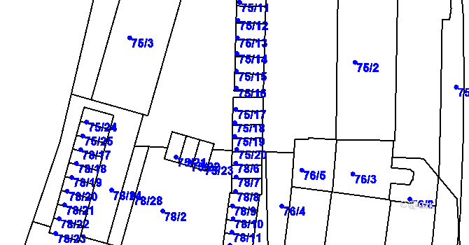 Parcela st. 75/18 v KÚ Dačice, Katastrální mapa