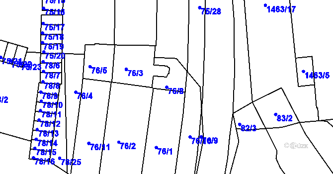 Parcela st. 76/8 v KÚ Dačice, Katastrální mapa