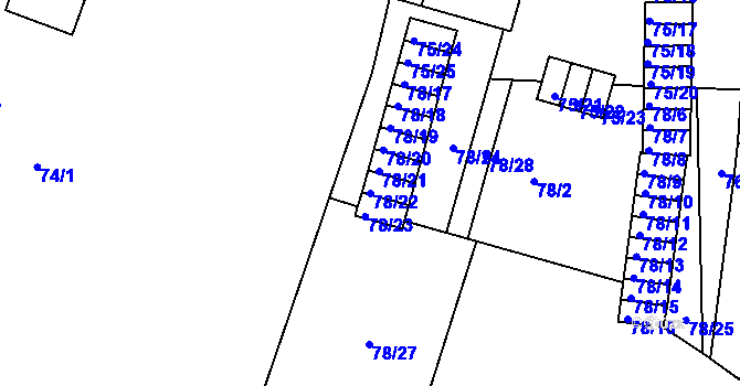 Parcela st. 78/22 v KÚ Dačice, Katastrální mapa