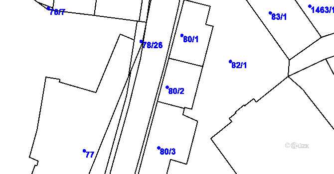 Parcela st. 80/2 v KÚ Dačice, Katastrální mapa