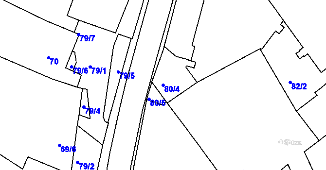 Parcela st. 80/4 v KÚ Dačice, Katastrální mapa