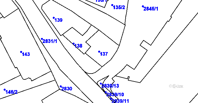 Parcela st. 137 v KÚ Dačice, Katastrální mapa