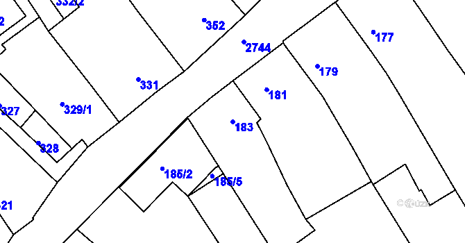 Parcela st. 183 v KÚ Dačice, Katastrální mapa