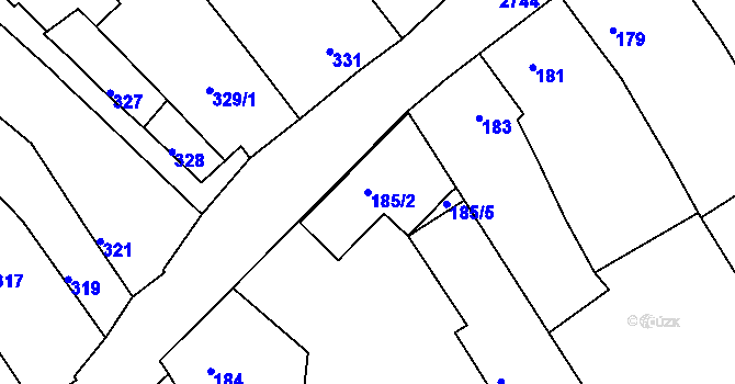 Parcela st. 185/2 v KÚ Dačice, Katastrální mapa
