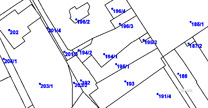 Parcela st. 194/1 v KÚ Dačice, Katastrální mapa