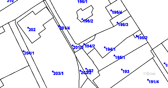 Parcela st. 194/2 v KÚ Dačice, Katastrální mapa