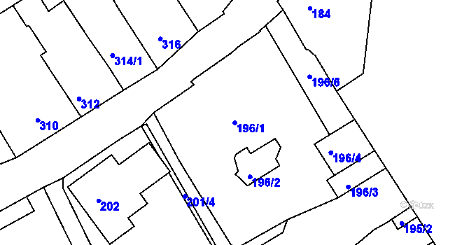 Parcela st. 196/1 v KÚ Dačice, Katastrální mapa