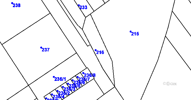 Parcela st. 216 v KÚ Dačice, Katastrální mapa