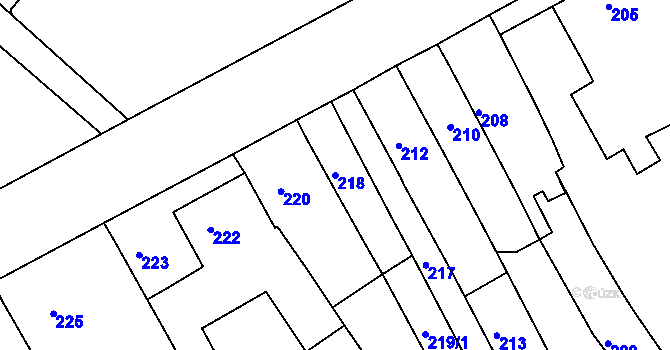 Parcela st. 218 v KÚ Dačice, Katastrální mapa