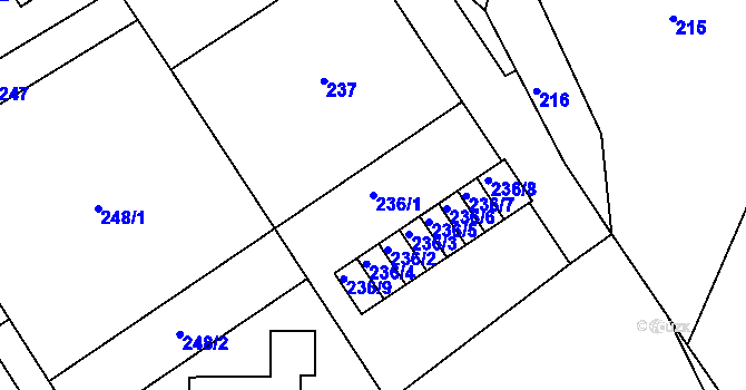 Parcela st. 236/1 v KÚ Dačice, Katastrální mapa