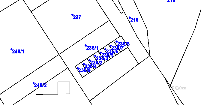 Parcela st. 236/5 v KÚ Dačice, Katastrální mapa